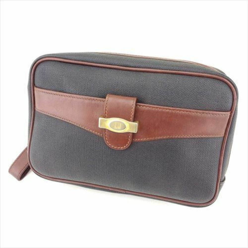 Dunhill Clutch bag Black Brown PVC leather Woman unisex Authentic Used